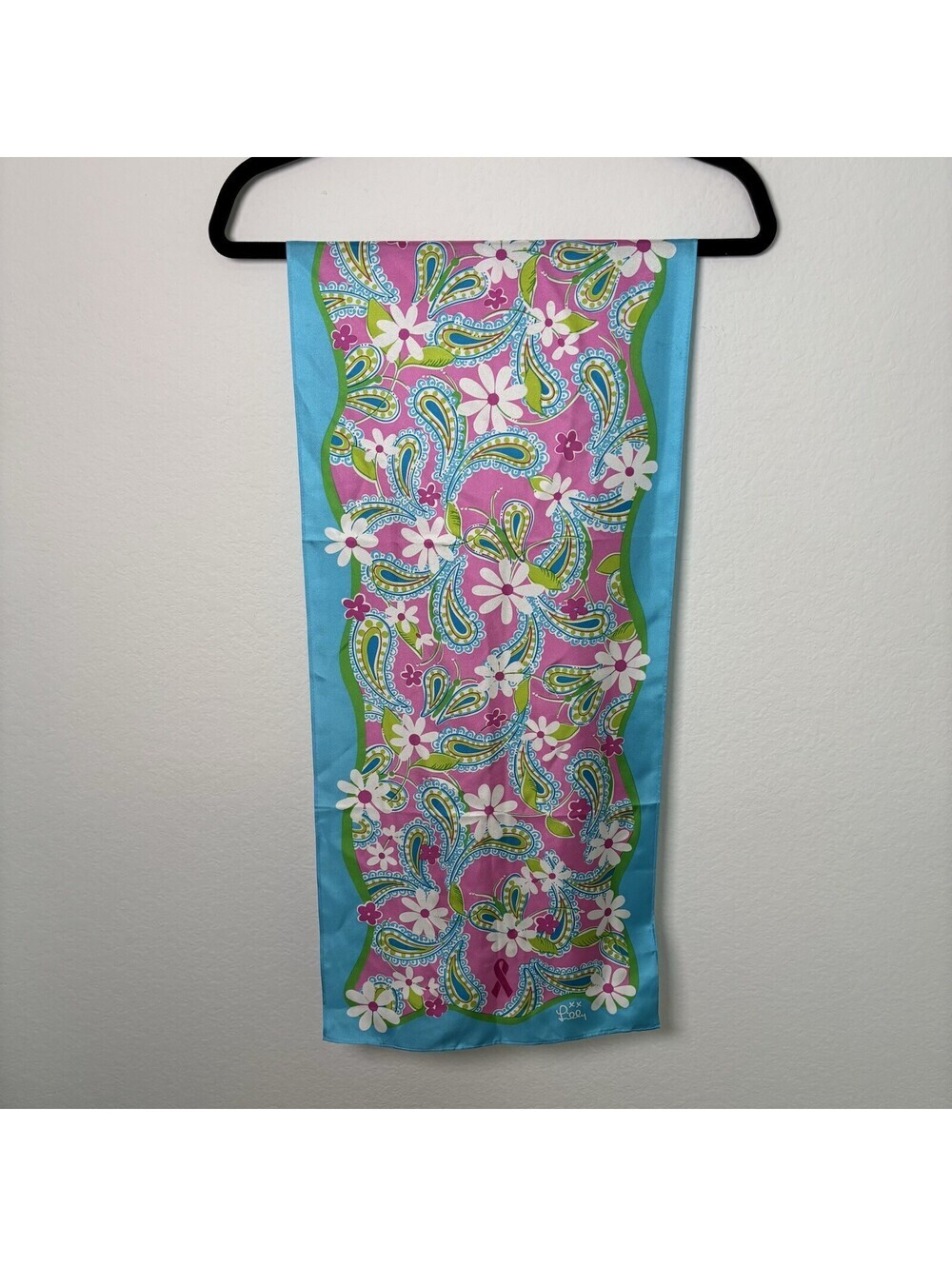 VTG Y2K Lilly Pulitzer X Ford 100% Silk Scarf Shawl Breast Cancer Awareness EUC